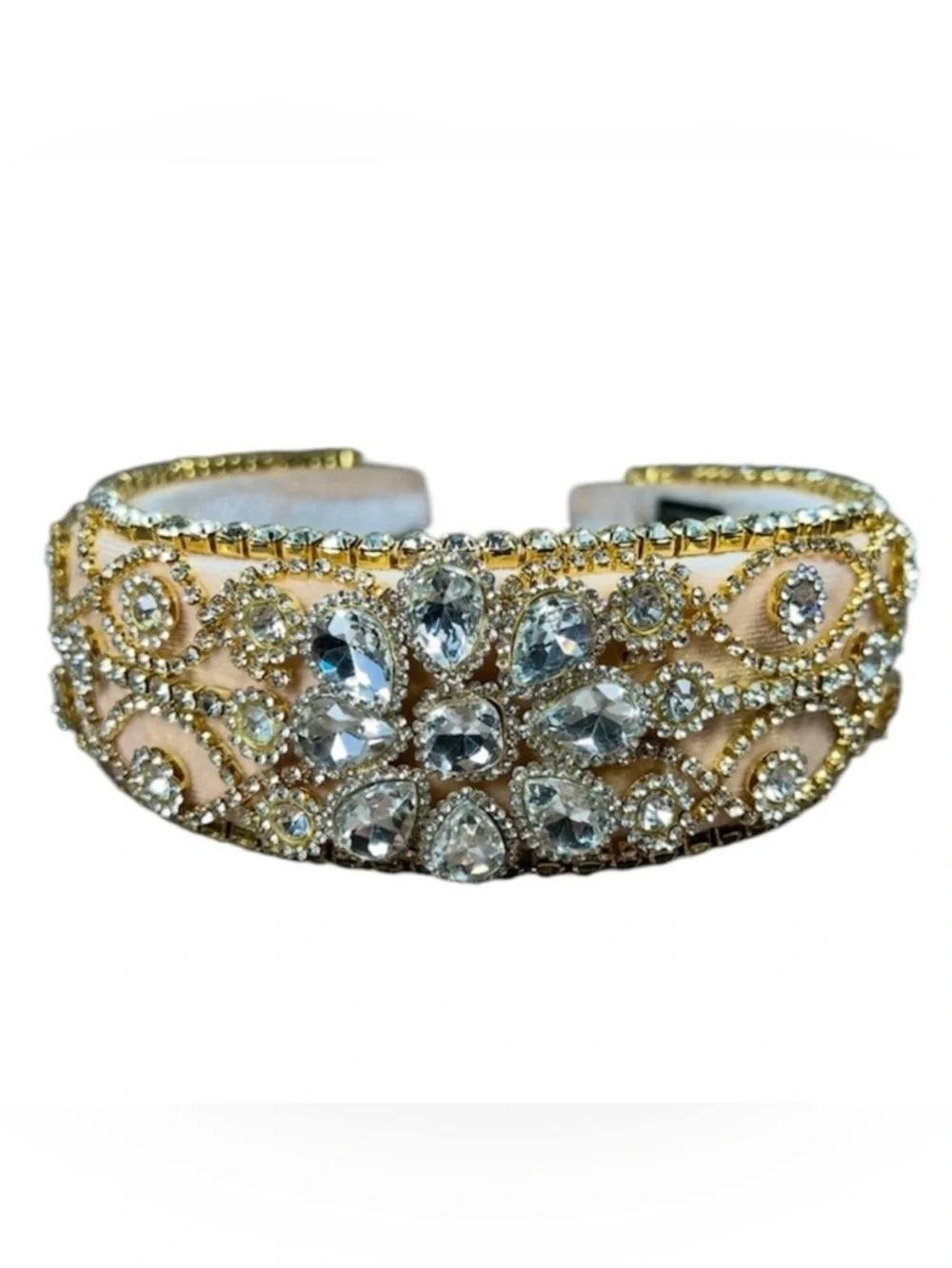 Champagne Gold Crystal Rhinestone Embellished Vintage Inspired Velvet Headband